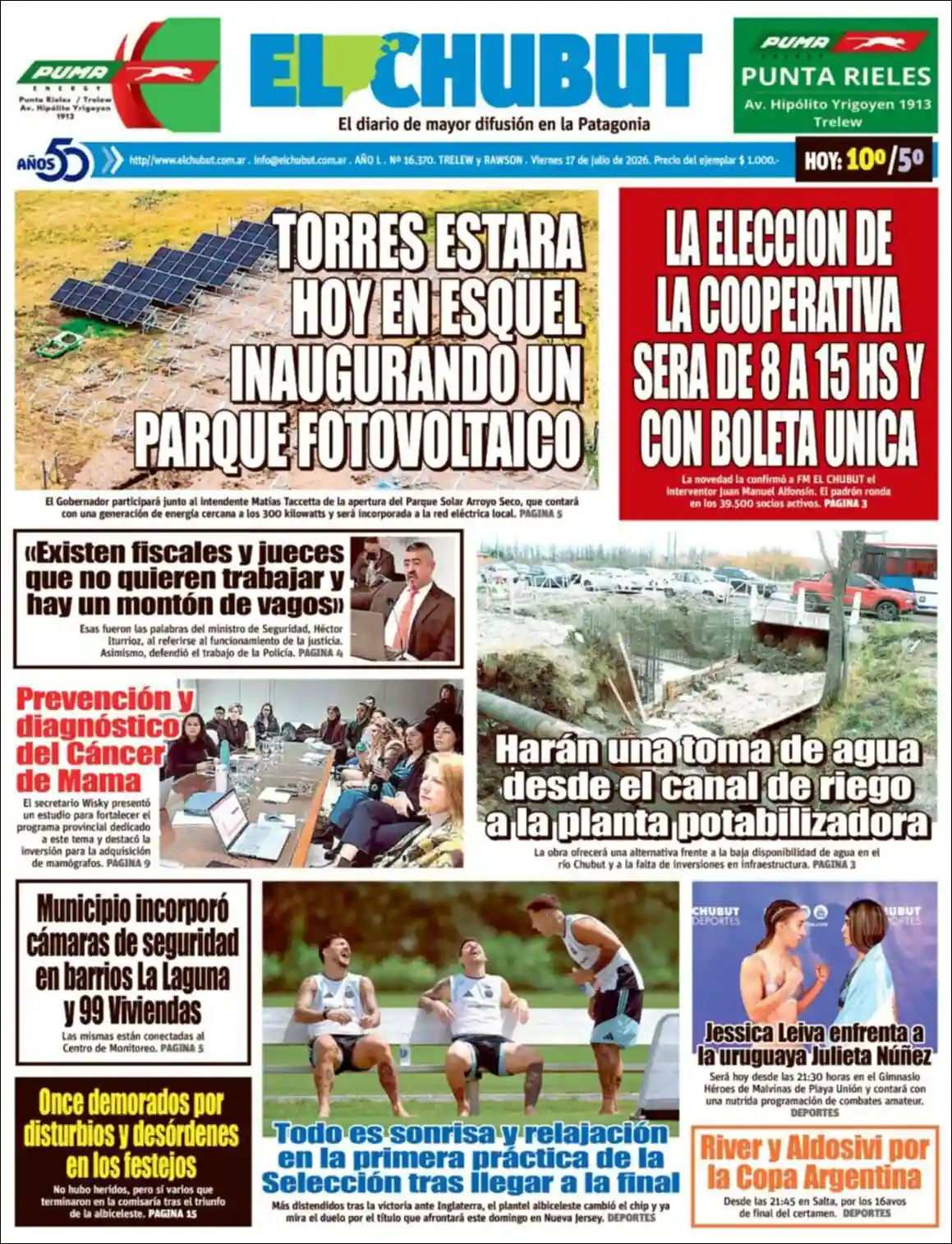 Evolucion Streaming | EL 5TO PODER - Tapa del diario El Chubut