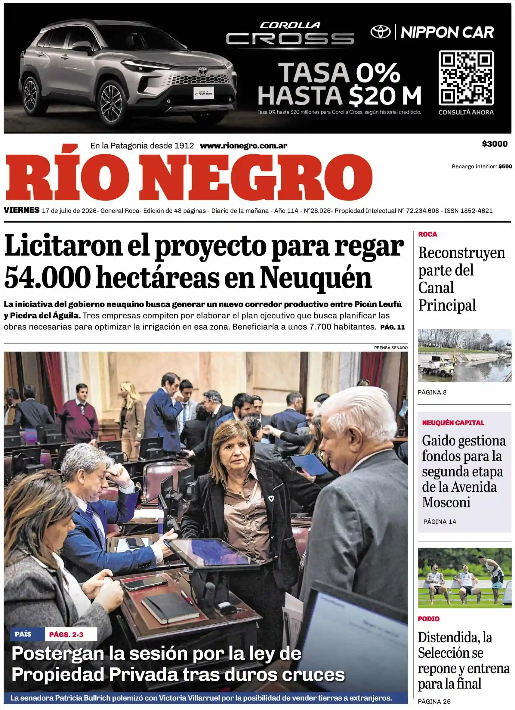 Evolucion Streaming | EL 5TO PODER - Tapa del diario Rio Negro